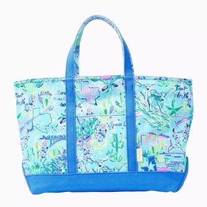 Lilly Pulitzer Mercato Canvas Cotton Tote Bag - Bayside Blue Lilly Loves Texas